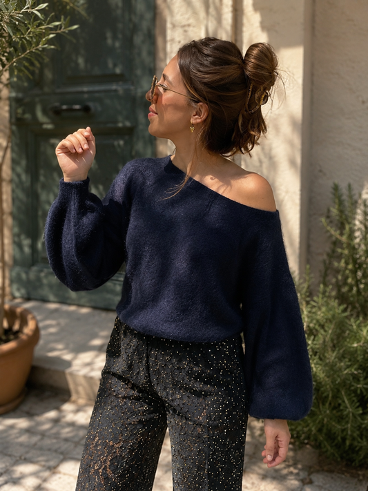 ADÉLE Off Shoulder Trui Blauw